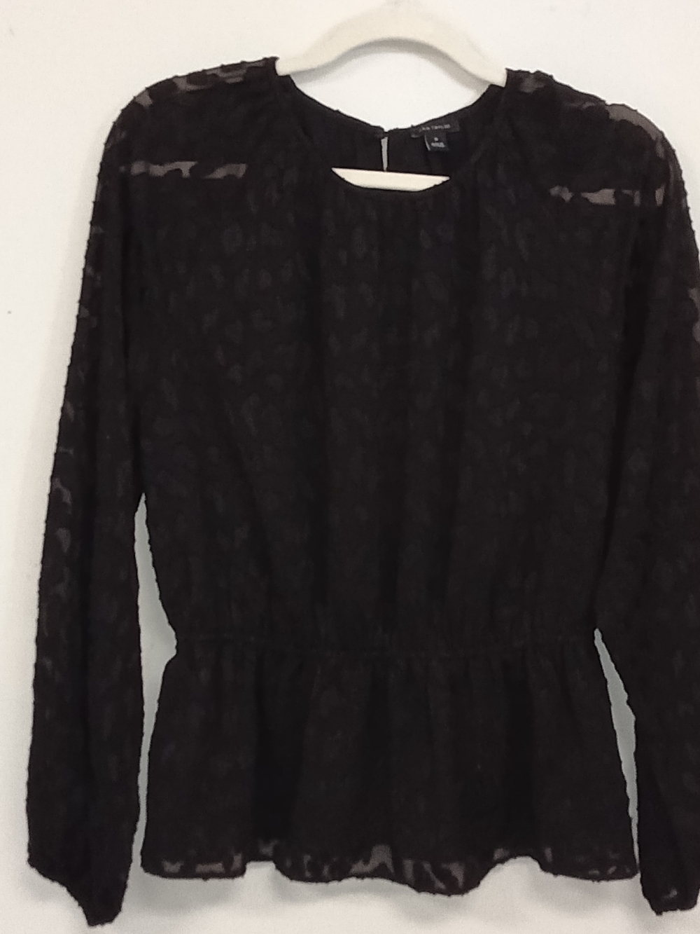 Ann Taylor Leopard Animal Print Semi Sheer Black Peplum Blouse Medium